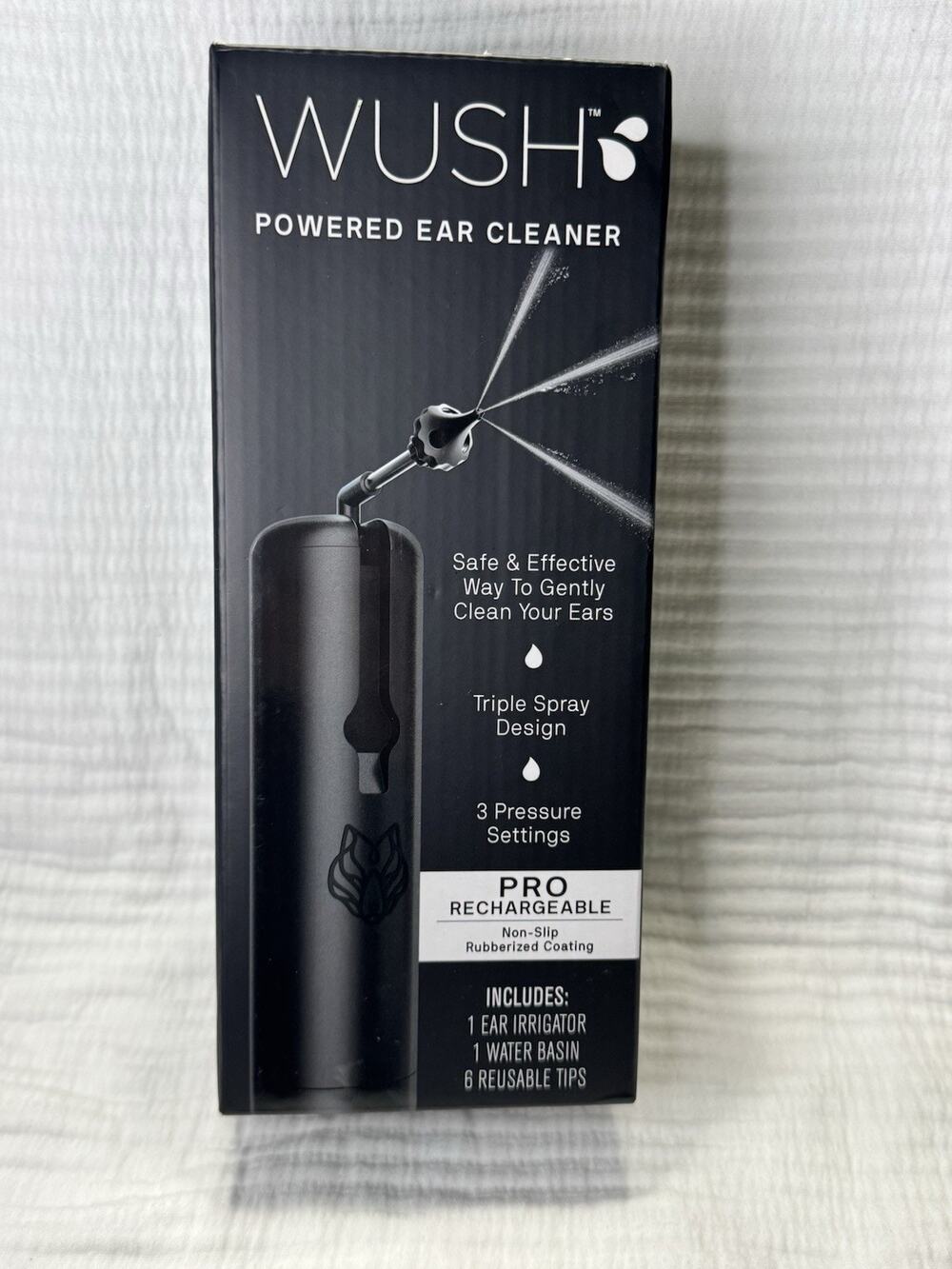 New BlackWolf Wush Pro Water Powered Ear Cleaner 6 Reusable Tips Black